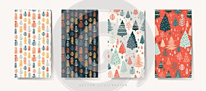 Seamless minimal Christmas patterns with trees. Xmas print. Wallpaper for smartphone background, home screen, vector