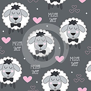 Seamless mister sheep lamb pattern vector illustration photo