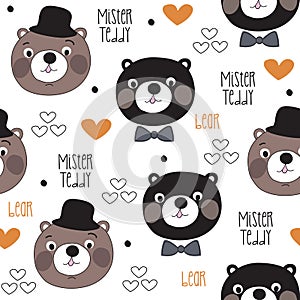 Seamless mister teddy bear pattern vector illustration