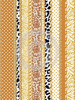 Seamless Mix Pattern of Vertical Golden Chains, Leopard, Zebra, Lace and Dots.