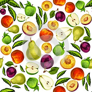 Seamless mixed sliced fruits pattern background