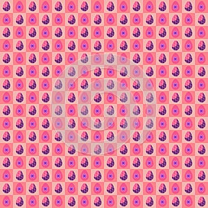 Seamless Modern Easter Egg Pattern on Pink Checkered Background
