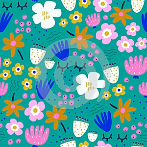 Seamless modern floral pattern with lashes. Creative flower abstract texture with. Great for fabric, textile vector illustration