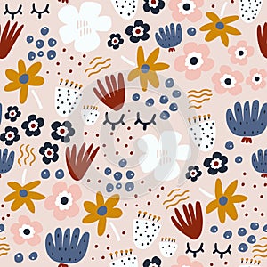 Seamless modern floral pattern with lashes. Creative flower abstract texture with. Great for fabric, textile vector illustration