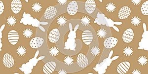 A seamless modern vector pattern with rabbit outlines and Easter eggs