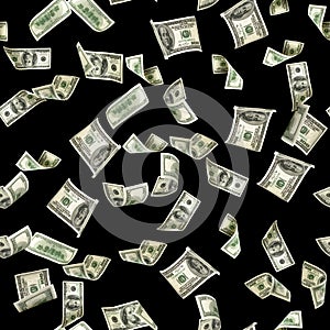 Seamless money pattern. Dollar bill. Washington American cash. Usd money isolated on black background