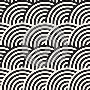 Seamless monochrome geometric pattern. Abstract geometric background. Stylish vector rounded lines print