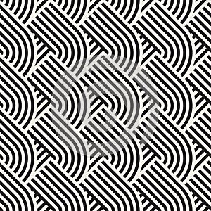 Seamless monochrome geometric pattern. Abstract geometric background. Stylish vector rounded lines print