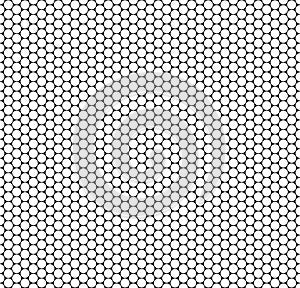Seamless monochrome hexagonal grid pattern of circles. Simple black white geometric fabric and clothing texture. Vector