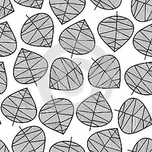 Seamless monochrome leaves vector background. Subtle abstract nature foliage pattern. Vector repeating texture stylized autumn