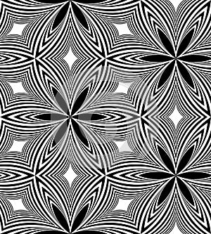 Seamless Monochrome Pattern Of Curved Diamonds. Geometric Abstract Background. Suitable for textile, fabric, packaging and web