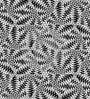 Seamless Monochrome Pattern of Expanding Waves Intersect in the Center.The Visual Illusion Of Movement.