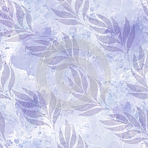 Seamless monochrome pattern with  hand-drawn abstract branches on lilac watercolor background. Perfect for wallpaper, wrapping,