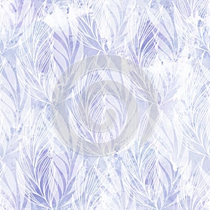 Seamless monochrome pattern with  hand-drawn abstract branches on lilac watercolor background. Perfect for wallpaper, wrapping,