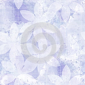 Seamless monochrome pattern with  hand-drawn abstract flowers on lilac watercolor background. Perfect for wallpaper, wrapping,