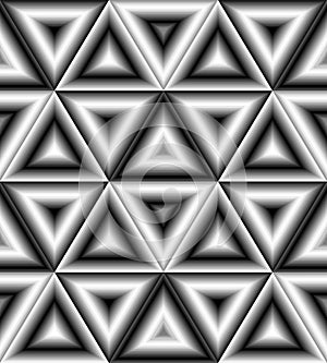 Seamless Monochrome Polygonal Pattern. Geometrical Triangle Abstract Pattern with Visual Volume Effect.