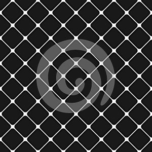 Seamless monochrome rounded square grid pattern background - graphic design from diagonal squares