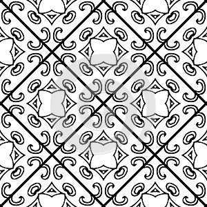 Seamless monochrome vector pattern. Black and white ceramic tile