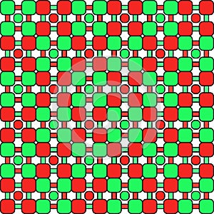 Seamless mosaic geometric vintage pattern abstract background with colorful rounded squares and rectangles green and red