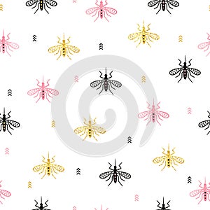 Seamless mosquito pattern. Vector gnat background photo
