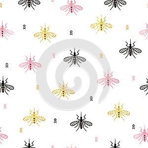 Seamless mosquito pattern. Vector gnat background