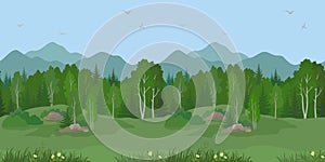 Seamless Mountain Landscape with Trees