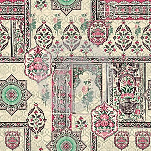 Seamless mughal with floral floral pattern on digital background