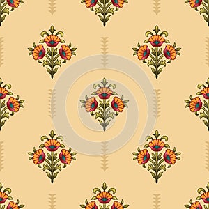 Seamless mughal floral Motif pattern on digital background