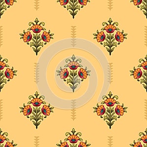 Seamless mughal floral Motif pattern on digital background