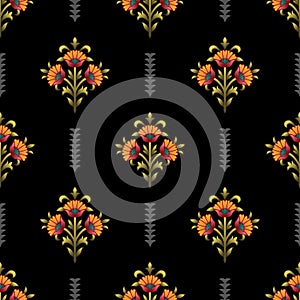 Seamless mughal floral Motif pattern on digital background