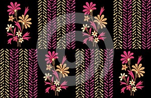 Seamless mughal flower design pattern with black background