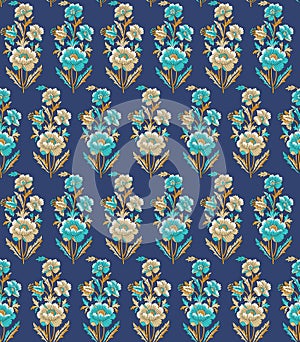 Seamless mughal flower pattern with blue color
