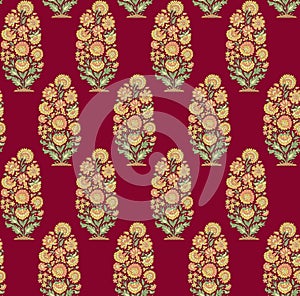 Seamless mughal flower pattern on red color