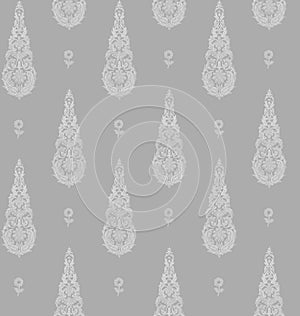 Seamless mughal paisley flower with grey background