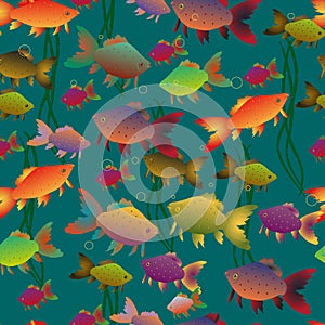 Seamless multi-colored goldfish background