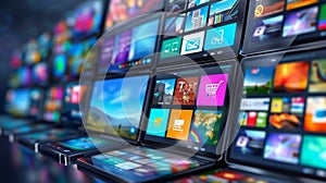 Seamless multidevice display of web apps, clean and wide text interface, uncluttered background photo