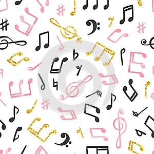 Seamless music notes pattern. Musical background