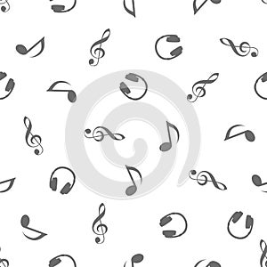 Seamless musical pattern - Quaver Notes, headphones, treble clef