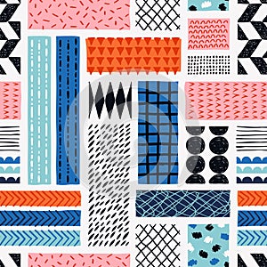 Seamless naive doodle lines shapes creative pattern. Repeated hand drawing abstract geometric wallpaper background