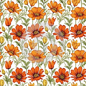 Seamless natural floral pattern with twigs and leaves