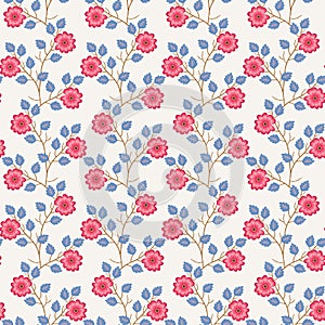 Seamless natural pattern with blooming plants isolated on light background. Vector spring design. Paper, wallpaper