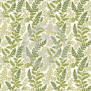 Seamless natural plant pattern with leaves