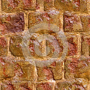 Seamless wet weathered orange brick wall texture made of stone. background, architecture.