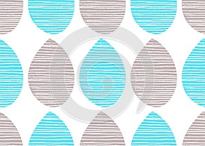Seamless nature vector pattern. Bright grey and blue leaves with lines on white background. Hand drawn abstract ornament
