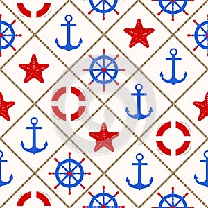 Seamless nautical pattern with sea theme elements