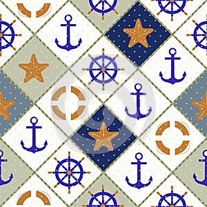 Seamless nautical pattern with sea theme elements background