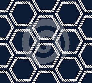 Seamless nautical rope pattern with hexagon shapes