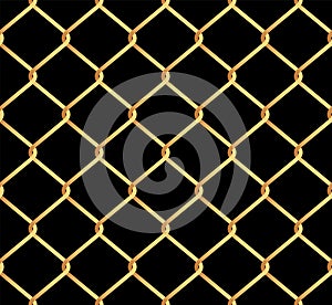 Seamless net rabitz fence pattern. Golden metal wire mesh background.