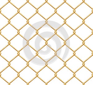 Seamless net rabitz fence pattern. Golden metal wire mesh background.