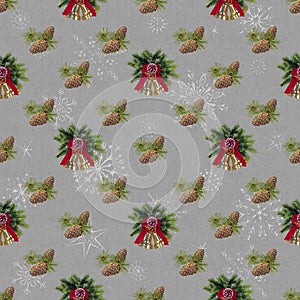 Seamless, new year background for holiday decoration. Grey.